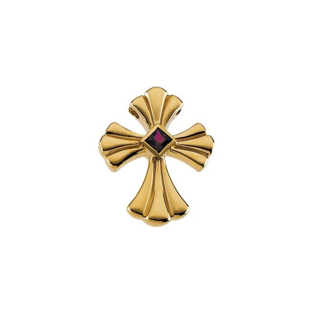 14K Yellow Gold Natural Ruby Cross Pendant