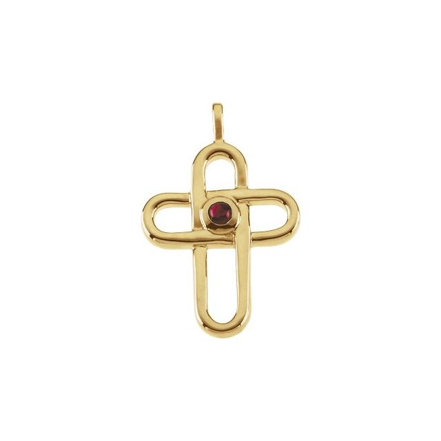14K Yellow Gold Natural Ruby Cross Pendant 