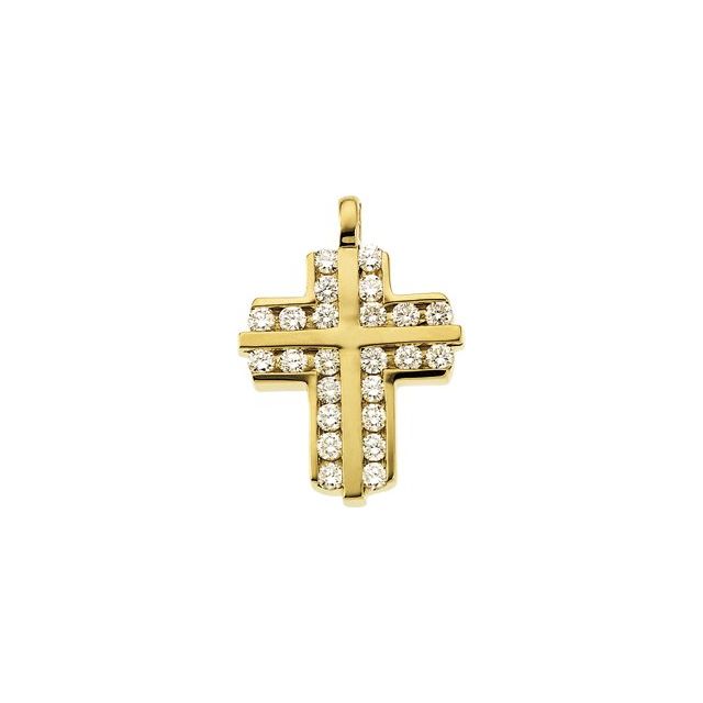 14K Yellow Gold 3/4 CTW Natural Diamond Cross Pendant