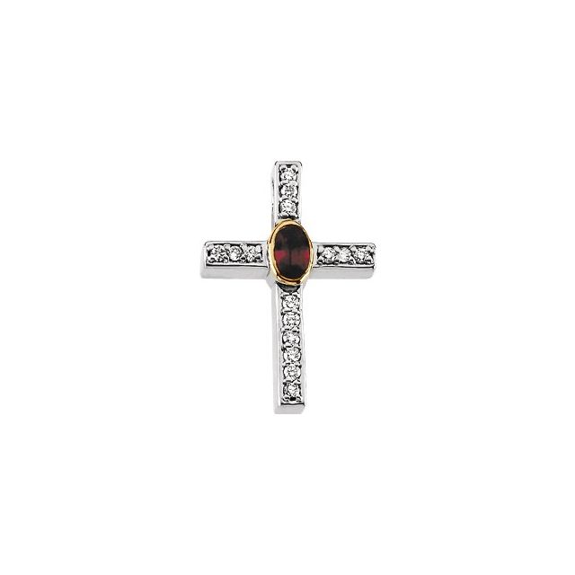 14K White/Yellow Gold Natural Ruby & 1/5 CTW Natural Diamond Cross Pendant