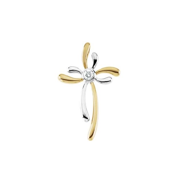 14K Yellow/White Gold 1/10 CTW Natural Diamond Cross Pendant