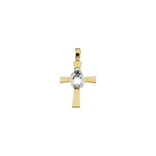 Rhodium-Plated 14K Yellow Gold .01 CT Natural Diamond Mother & Child® Cross Pendant