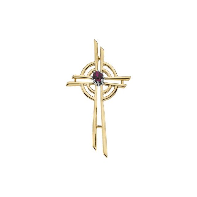 14K Yellow Gold Natural Ruby Cross Pendant