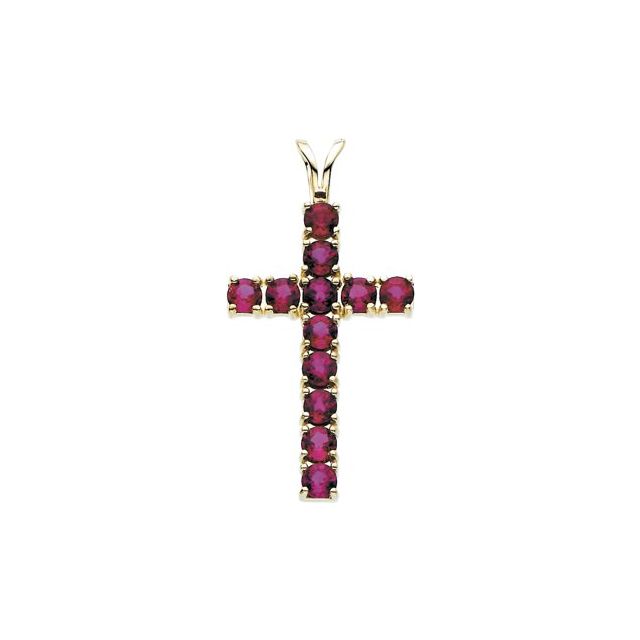 14K Yellow Gold Natural Ruby Cross Pendant