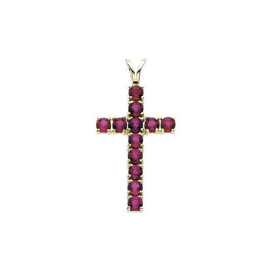 14K Yellow Gold Natural Ruby Cross Pendant