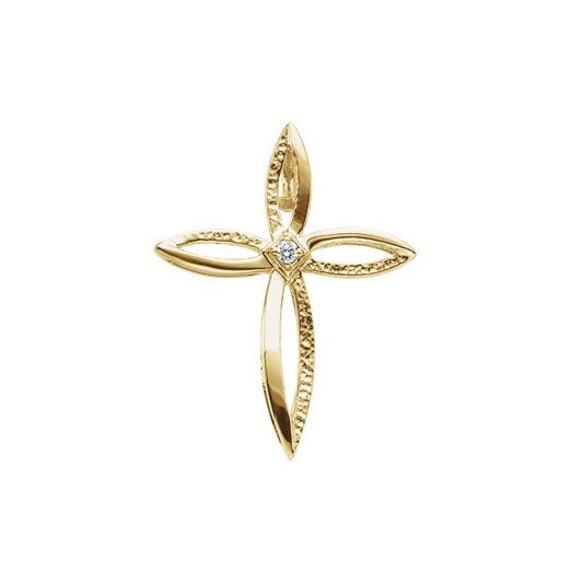 14K Yellow Gold .03 CT Natural Diamond Cross Pendant