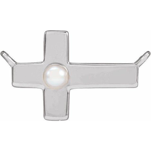 Platinum Cultured White Seed Pearl Sideways Cross Necklace Center