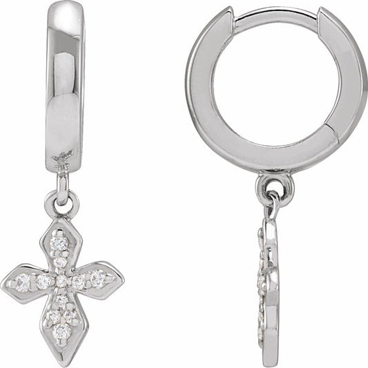 14K White Gold 1/10 CTW Natural Diamond Cross Hoop Earrings