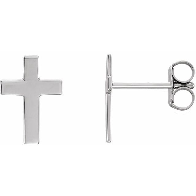 14K White Gold 10x6 mm Cross Earrings