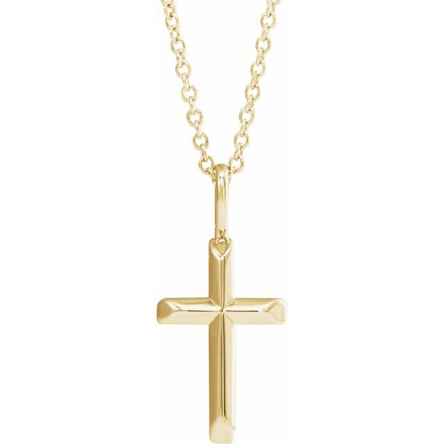 14K Yellow Gold Knife-Edge Cross 16-18" Necklace
