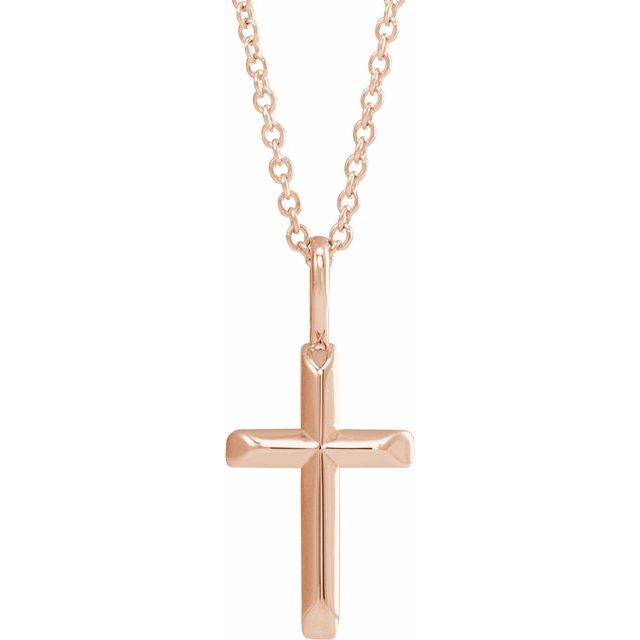 14K Rose Gold Knife-Edge Cross 16-18" Necklace