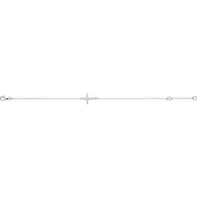 Sterling Silver Imitation Cubic Zirconia Sideways Cross 7-8" Bracelet