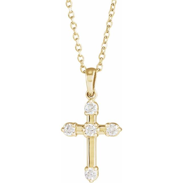 14K Yellow Gold 1/6 CTW Natural Diamond Cross 16-18" Necklace