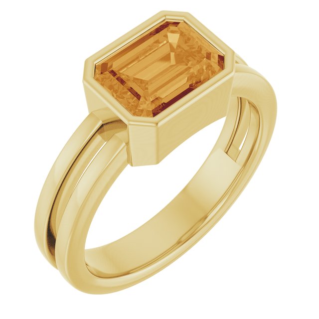 Men's 14K yellow gold natural citrine ring, emerald cut