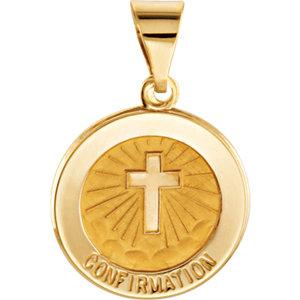 14K Yellow Gold 15 mm Round Hollow Confirmation Medal - Pranic Lifestyle