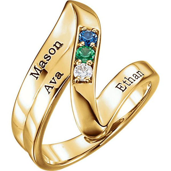 14K Yellow Gold 3-Stone Family Ring Mounting (Name Engravings) - Pranic Lifestyle