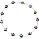 Sterling Silver Freshwater Cultured Black Coin Pearl 7.5" Bracelet - Pranic Lifestyle