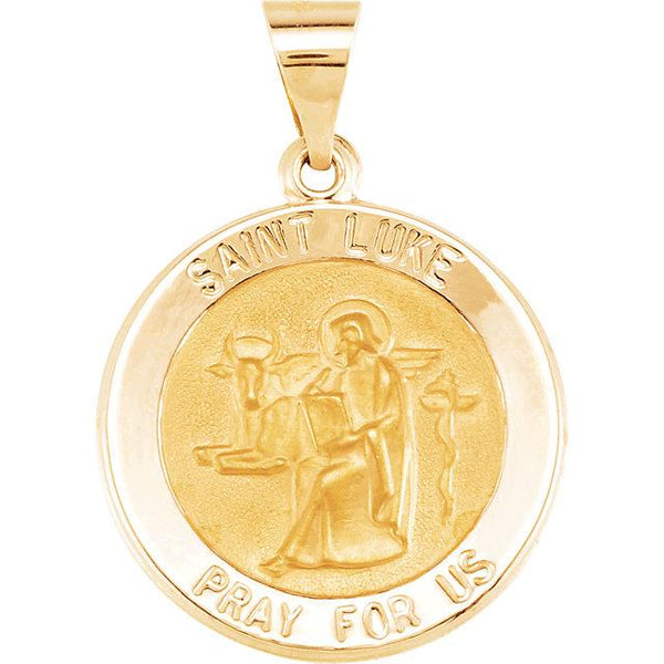 14K Yellow Gold 18 mm Round Hollow St. Luke Medal - Pranic Lifestyle