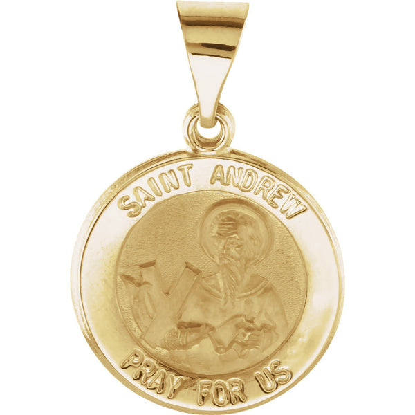14K Yellow Gold 15 mm Round Hollow St. Andrew Medal - Pranic Lifestyle