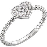 Sterling Silver 1/8 CTW Diamond Heart Bead Ring - Pranic Lifestyle