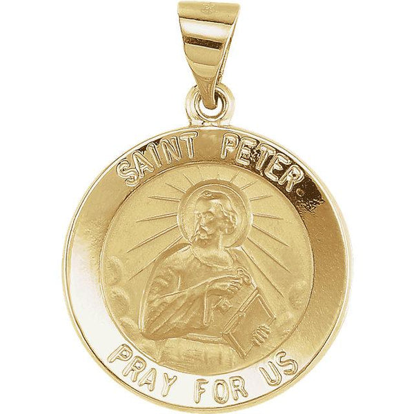 14K Yellow Gold 18 mm Round Hollow St. Peter Medal - Pranic Lifestyle