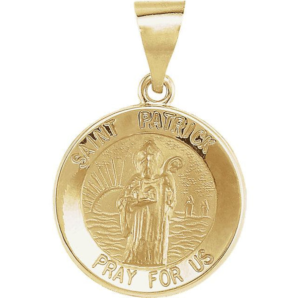 14K Yellow Gold 15 mm Round Hollow St. Patrick Medal - Pranic Lifestyle