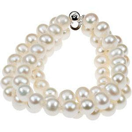 Sterling Silver 8-9 mm Freshwater Cultured Pearl Triple Strand 7.25" Bracelet - Pranic Lifestyle