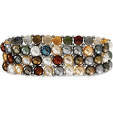 Sterling Silver Freshwater Cultured Multi-Colored Pearl 3 Row Stretch Bracelet - Pranic Lifestyle