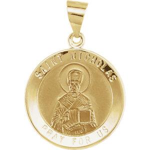 14K Yellow Gold 18 mm Round Hollow St. Nicholas Medal - Pranic Lifestyle
