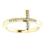 14K Yellow Gold 1/10 CTW Diamond Sideways Cross Ring - Pranic Lifestyle