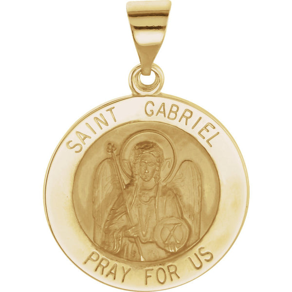 14K Yellow Gold 18 mm Round Hollow St. Gabriel Medal - Pranic Lifestyle