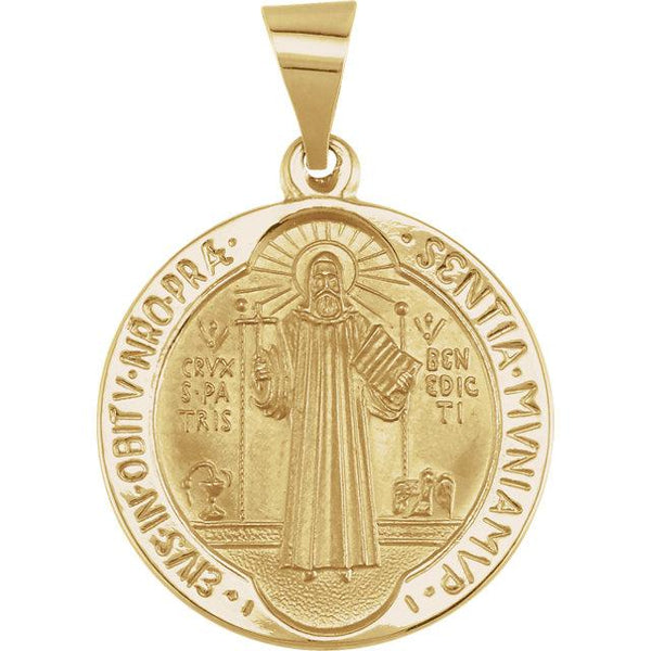 14K Yellow Gold 18 mm Round Hollow St. Benedict Medal - Pranic Lifestyle