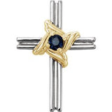 14K White & Yellow Blue Sapphire Cross Pendant - Pranic Lifestyle