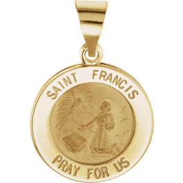 14K Yellow Gold 15 mm Round Hollow St. Francis Medal - Pranic Lifestyle
