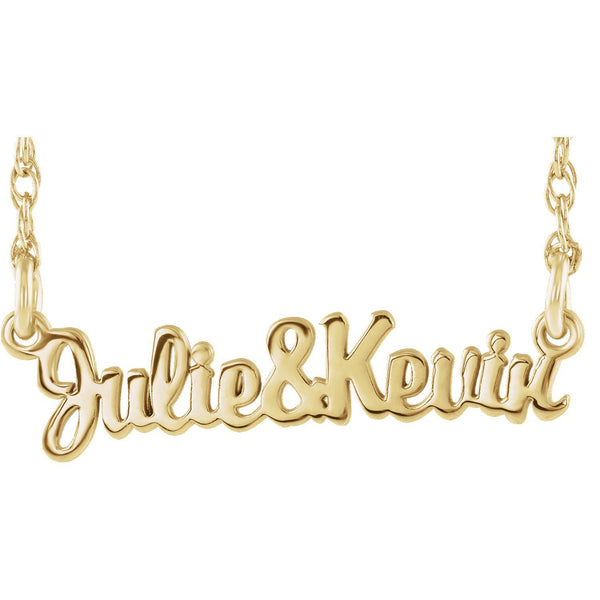 14K Yellow Script Couples Nameplate Necklace - Pranic Lifestyle